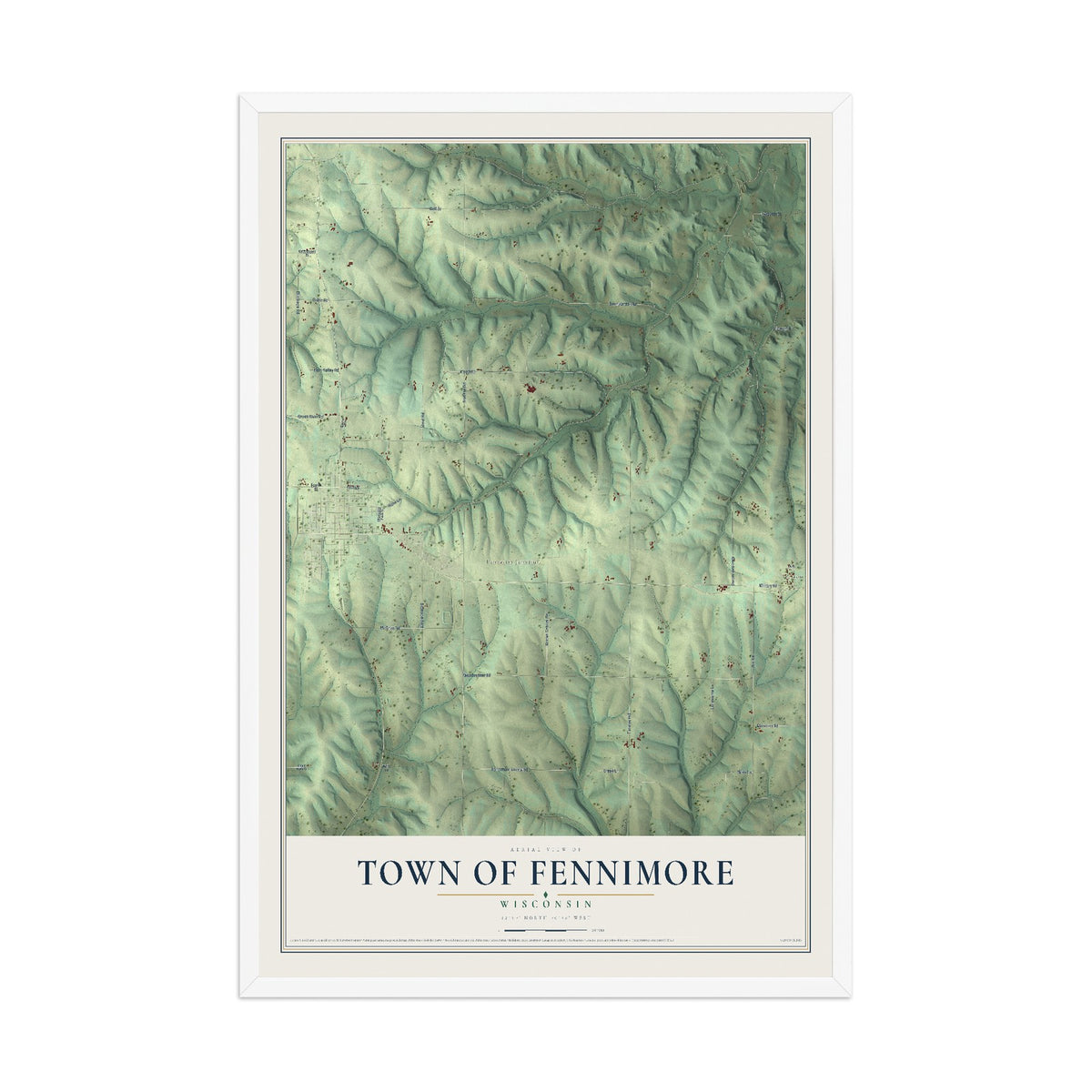 Map of the Town of Fennimore, Wisconsin, 12 x 18 inch print in a white wood frame