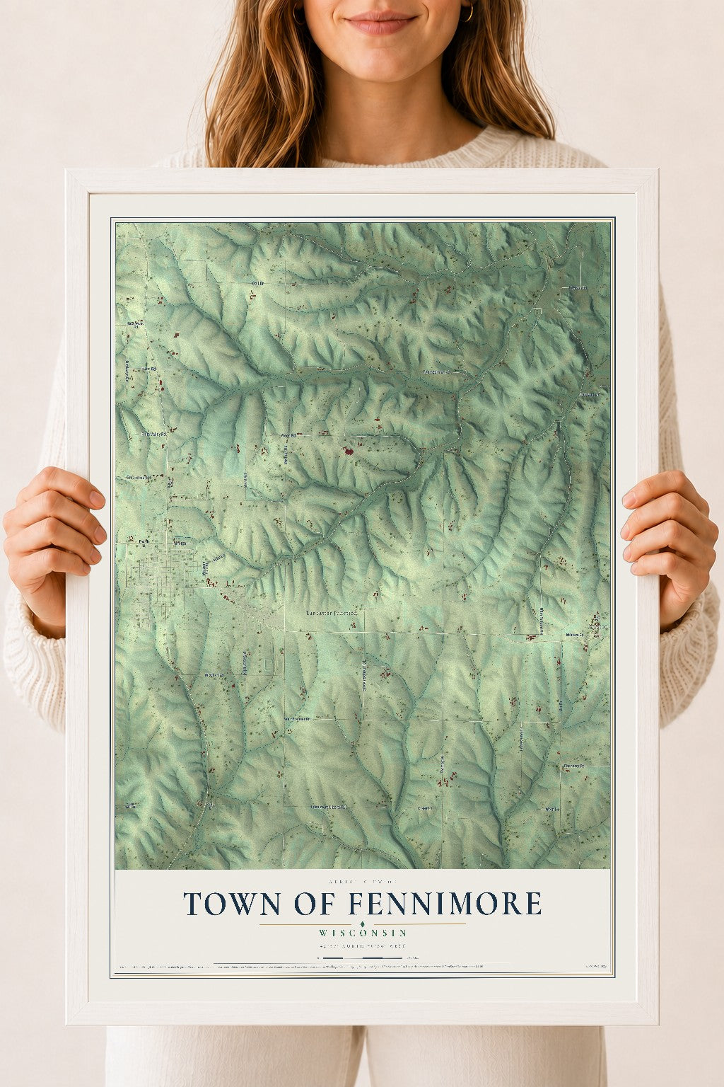 Map of the Town of Fennimore, Wisconsin, 18 x 24 inch print in a white wood frame