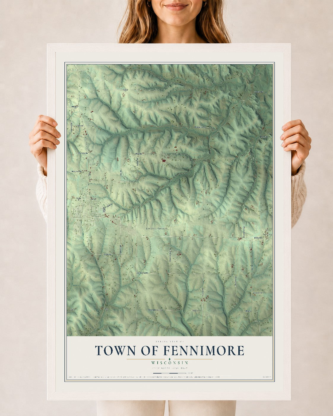 Map of the Town of Fennimore, Wisconsin, 24 x 36 inch print in a white wood frame
