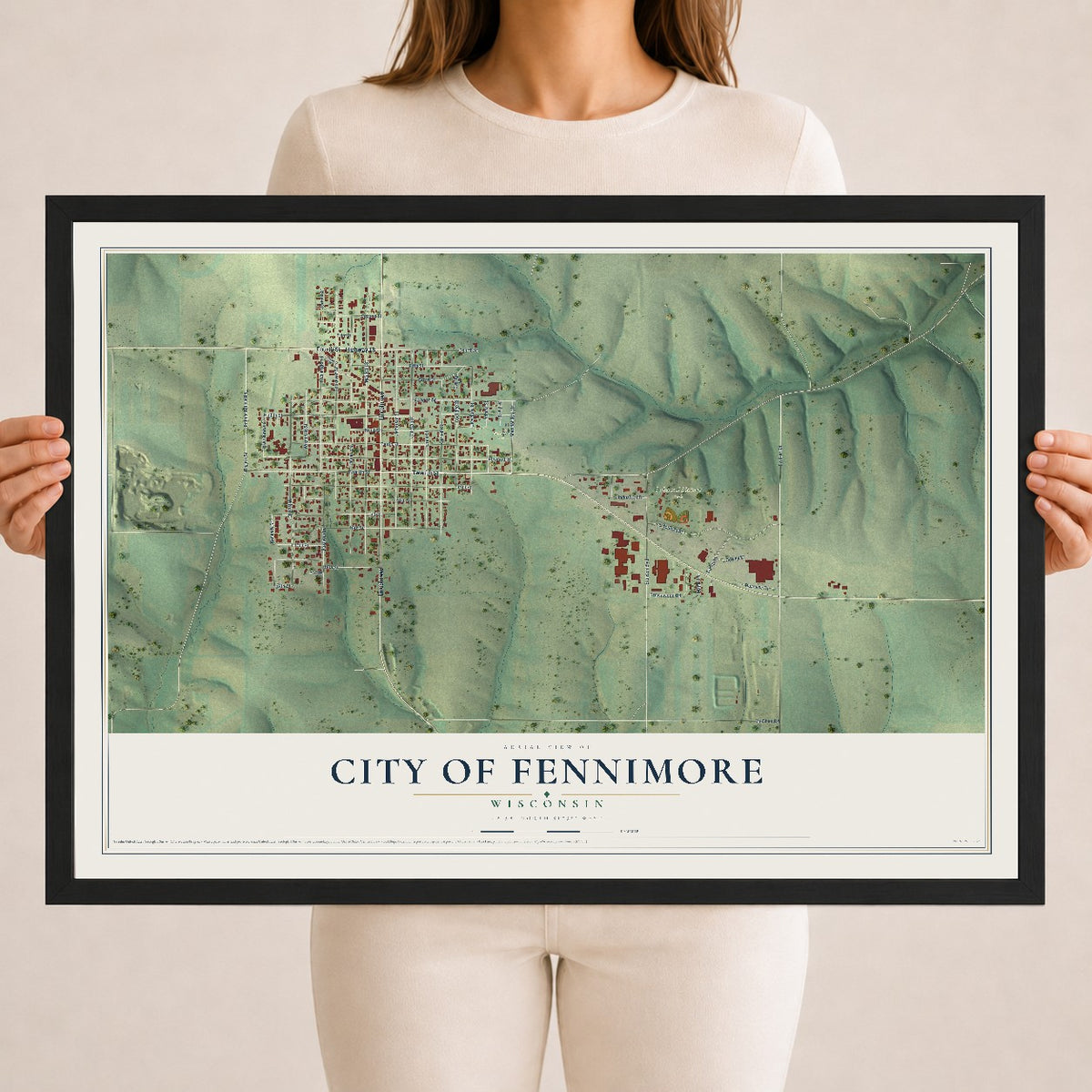 Map of Fennimore, Wisconsin, 18 x 24 inch print in a black wood frame