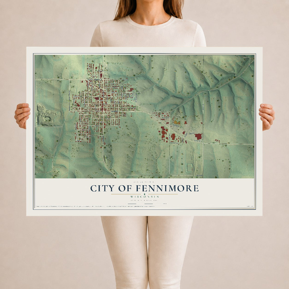 Map of Fennimore, Wisconsin, 24 x 36 inch unframed archival matte print