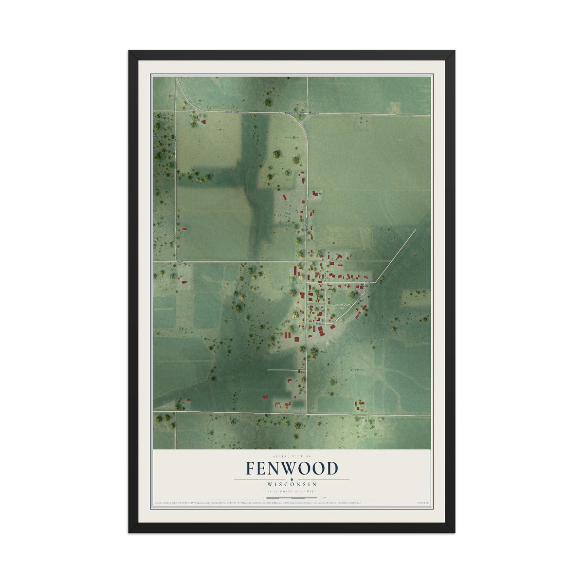 Map of Fenwood, Wisconsin, 12 x 18 inch print in a black wood frame