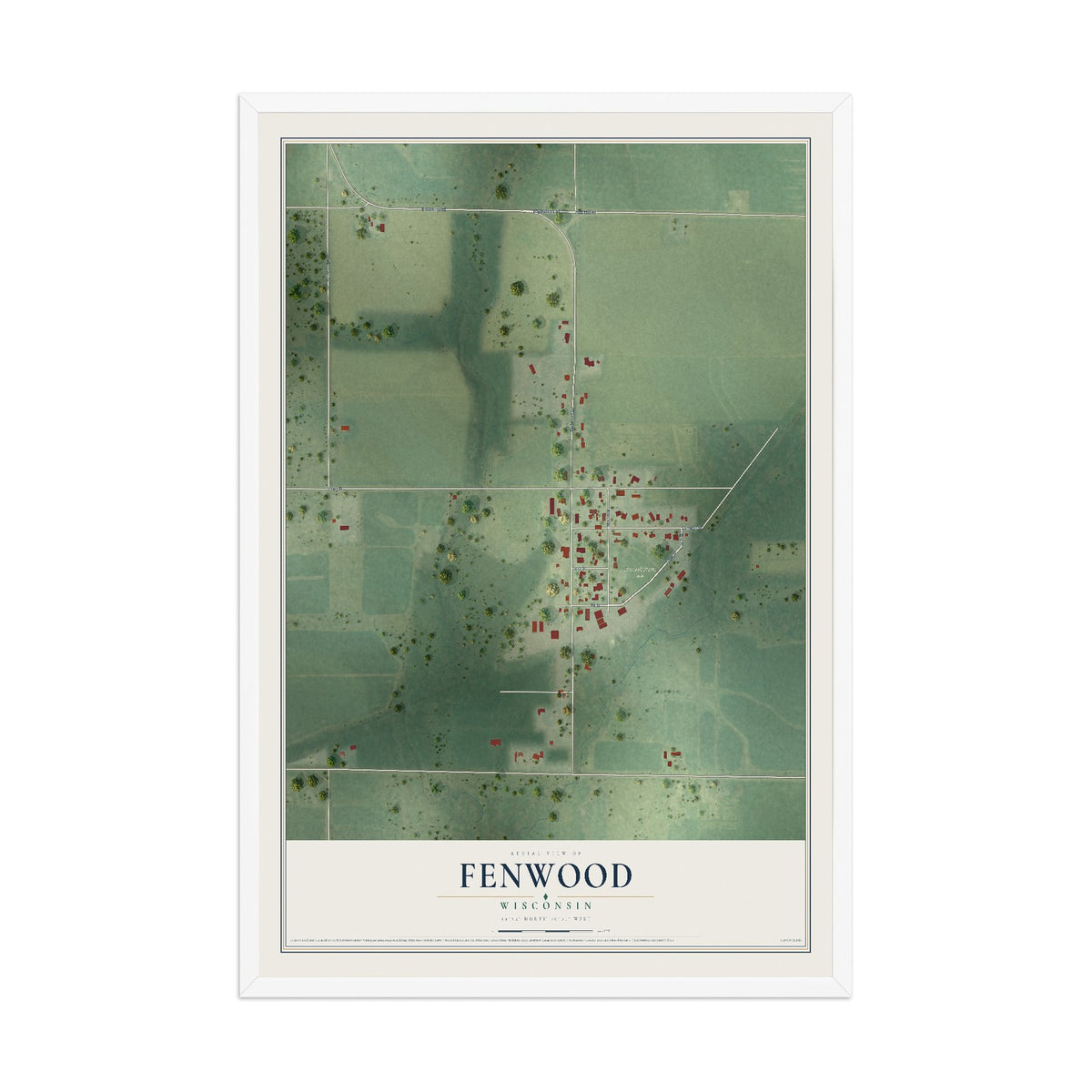 Map of Fenwood, Wisconsin, 12 x 18 inch print in a white wood frame