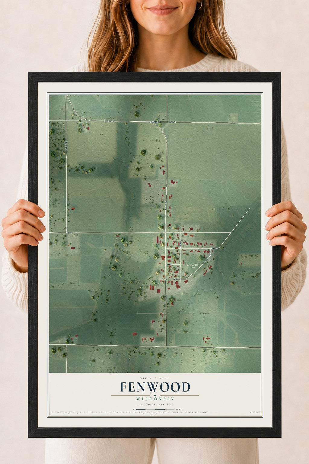 Map of Fenwood, Wisconsin, 18 x 24 inch print in a black wood frame
