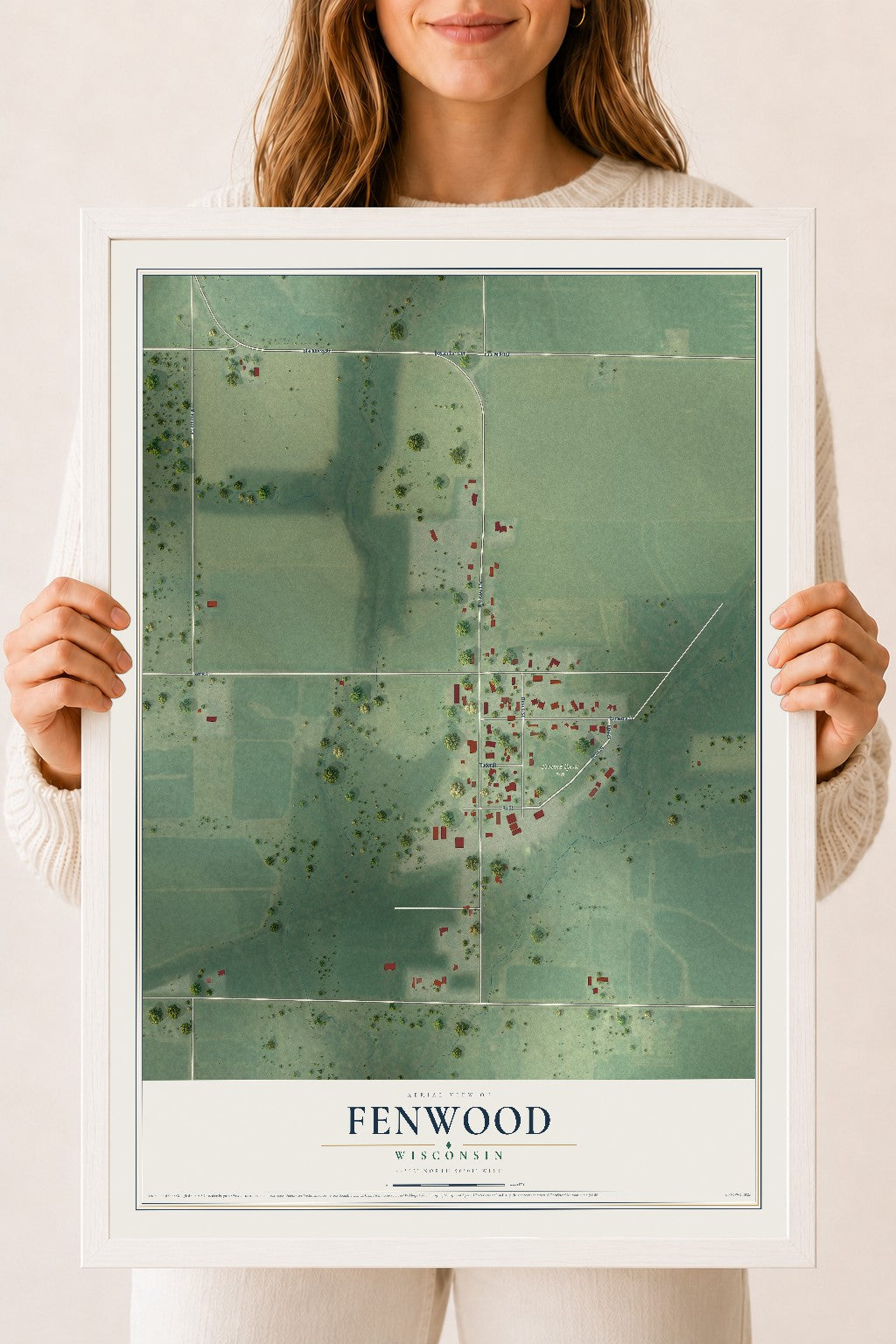 Map of Fenwood, Wisconsin, 18 x 24 inch print in a white wood frame