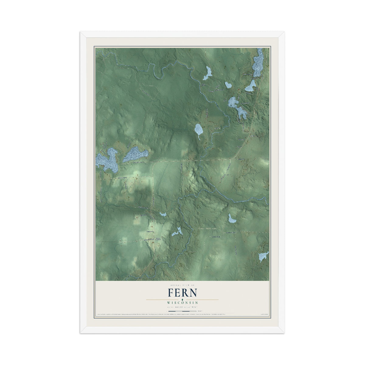 Map of Fern, Wisconsin, 12 x 18 inch print in a white wood frame