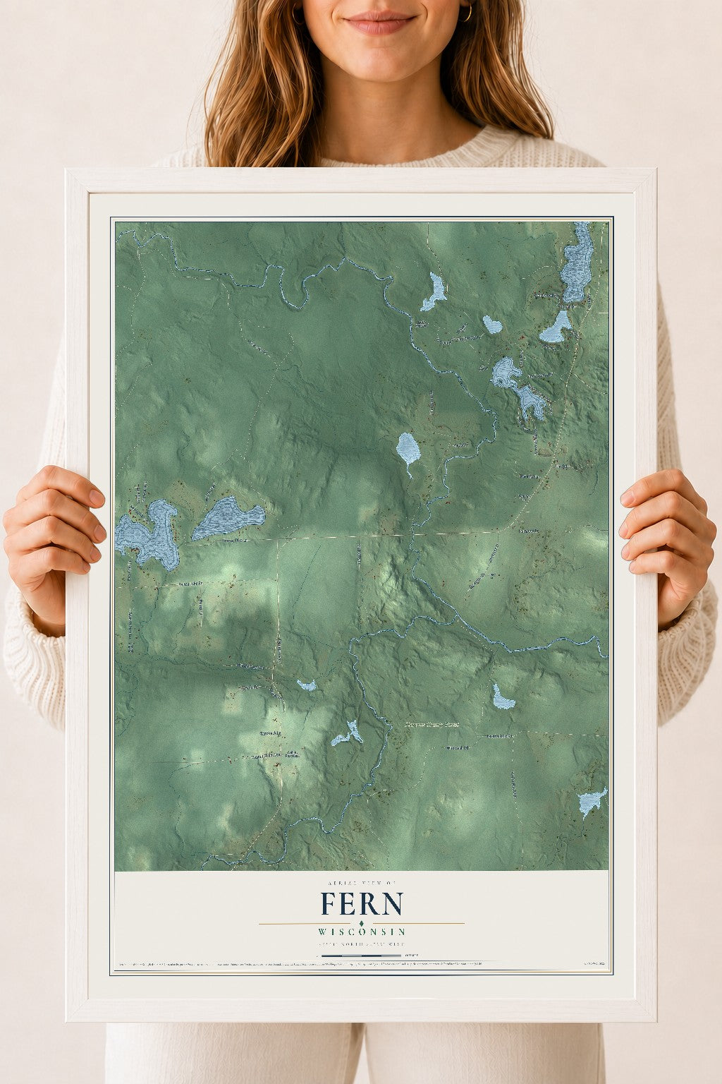 Map of Fern, Wisconsin, 18 x 24 inch print in a white wood frame