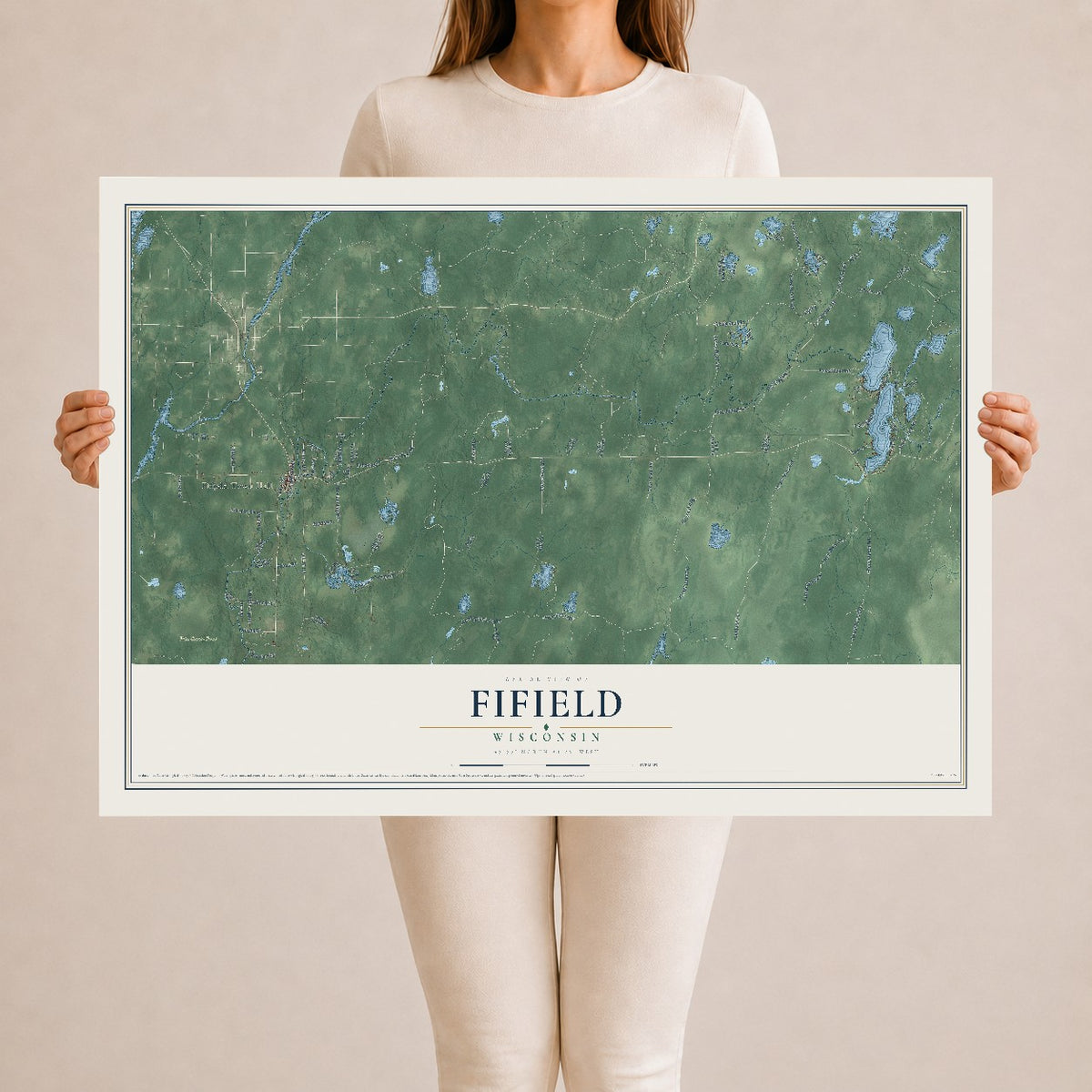 Map of Fifield, Wisconsin, 24 x 36 inch unframed archival matte print