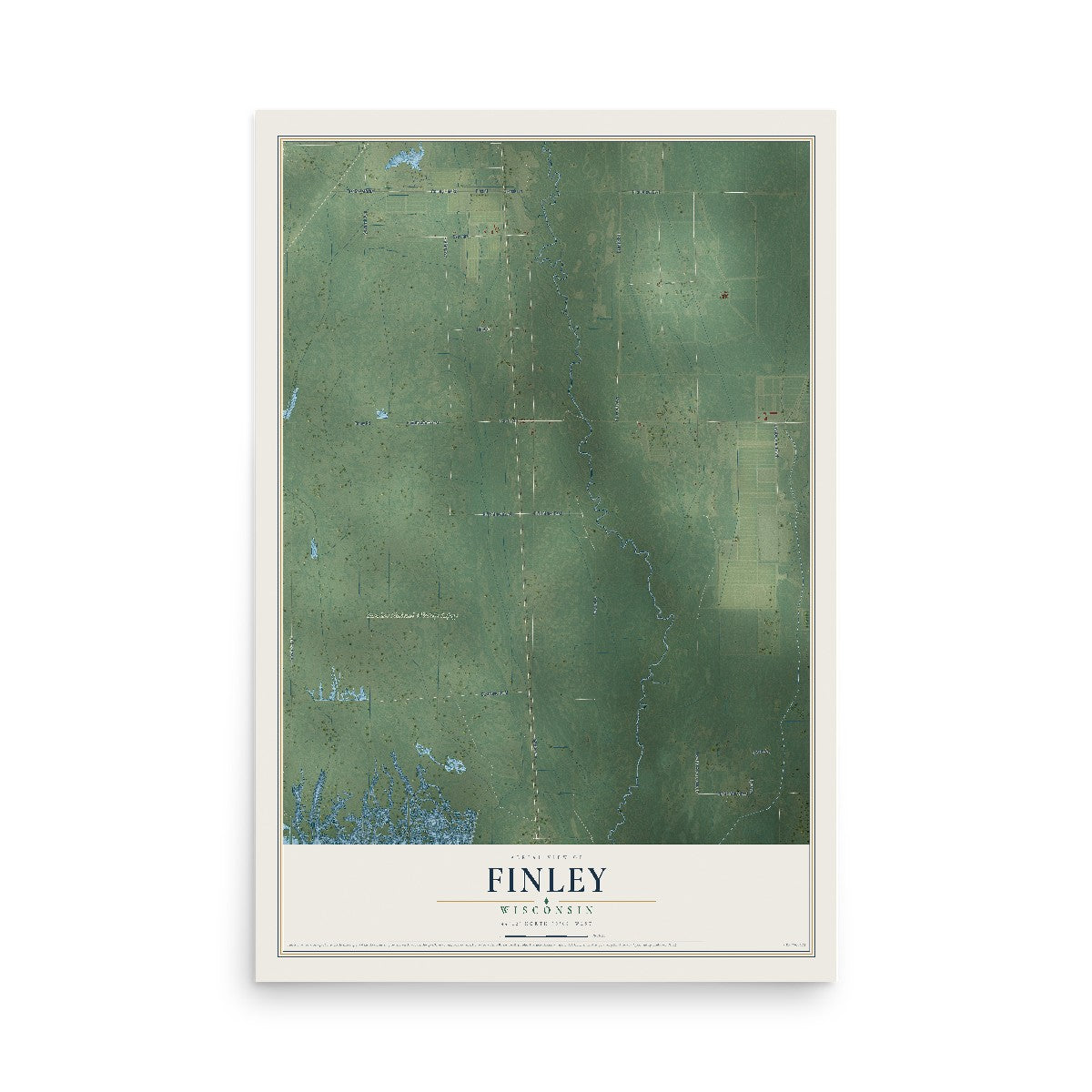 Map of Finley, Wisconsin, 12 x 18 inch unframed archival matte print