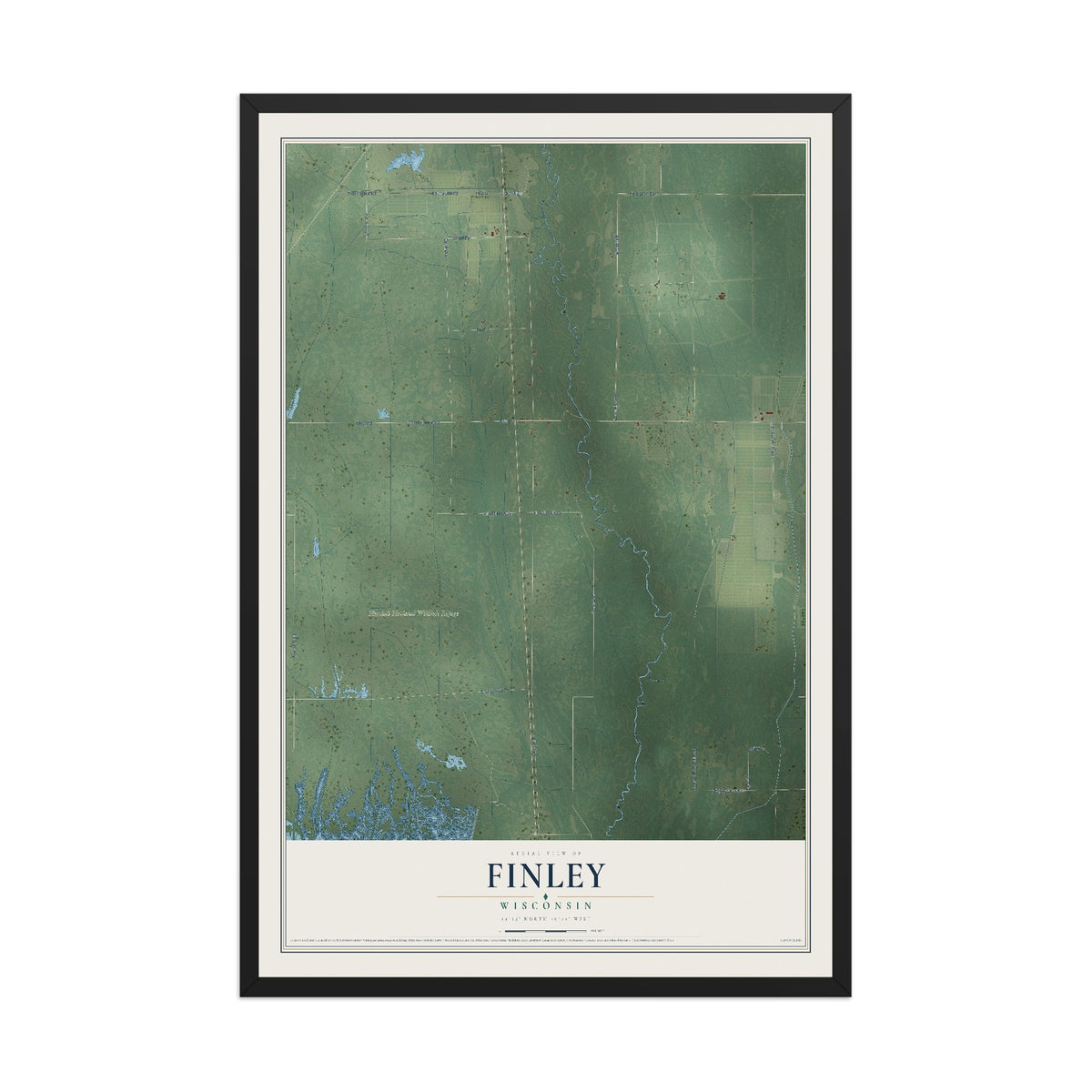 Map of Finley, Wisconsin, 12 x 18 inch print in a black wood frame