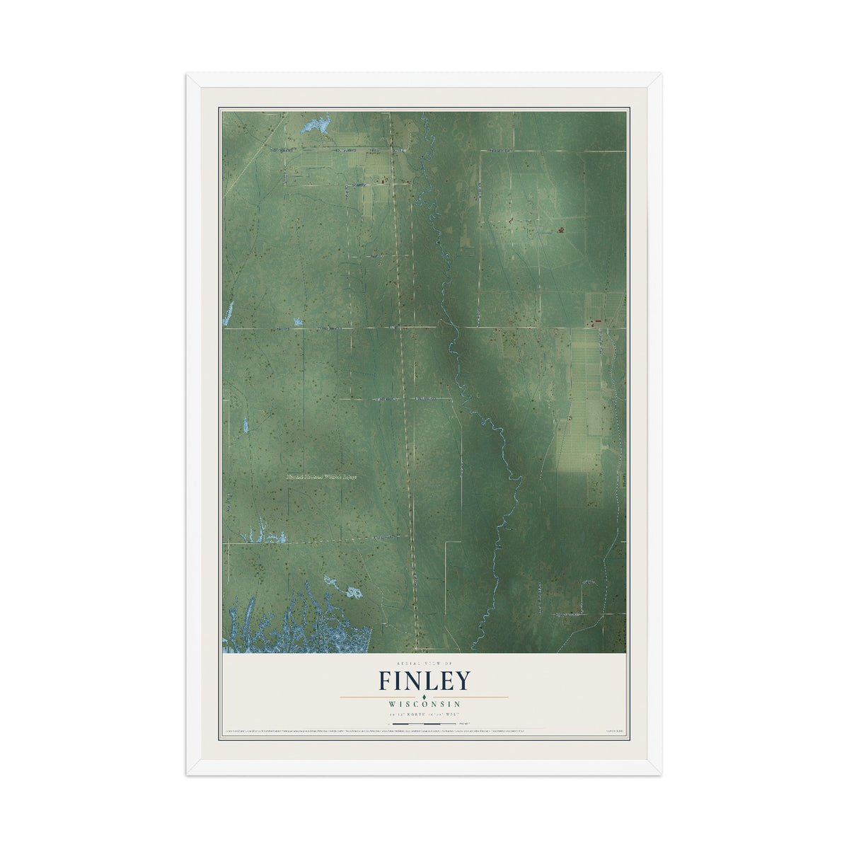 Map of Finley, Wisconsin, 12 x 18 inch print in a white wood frame