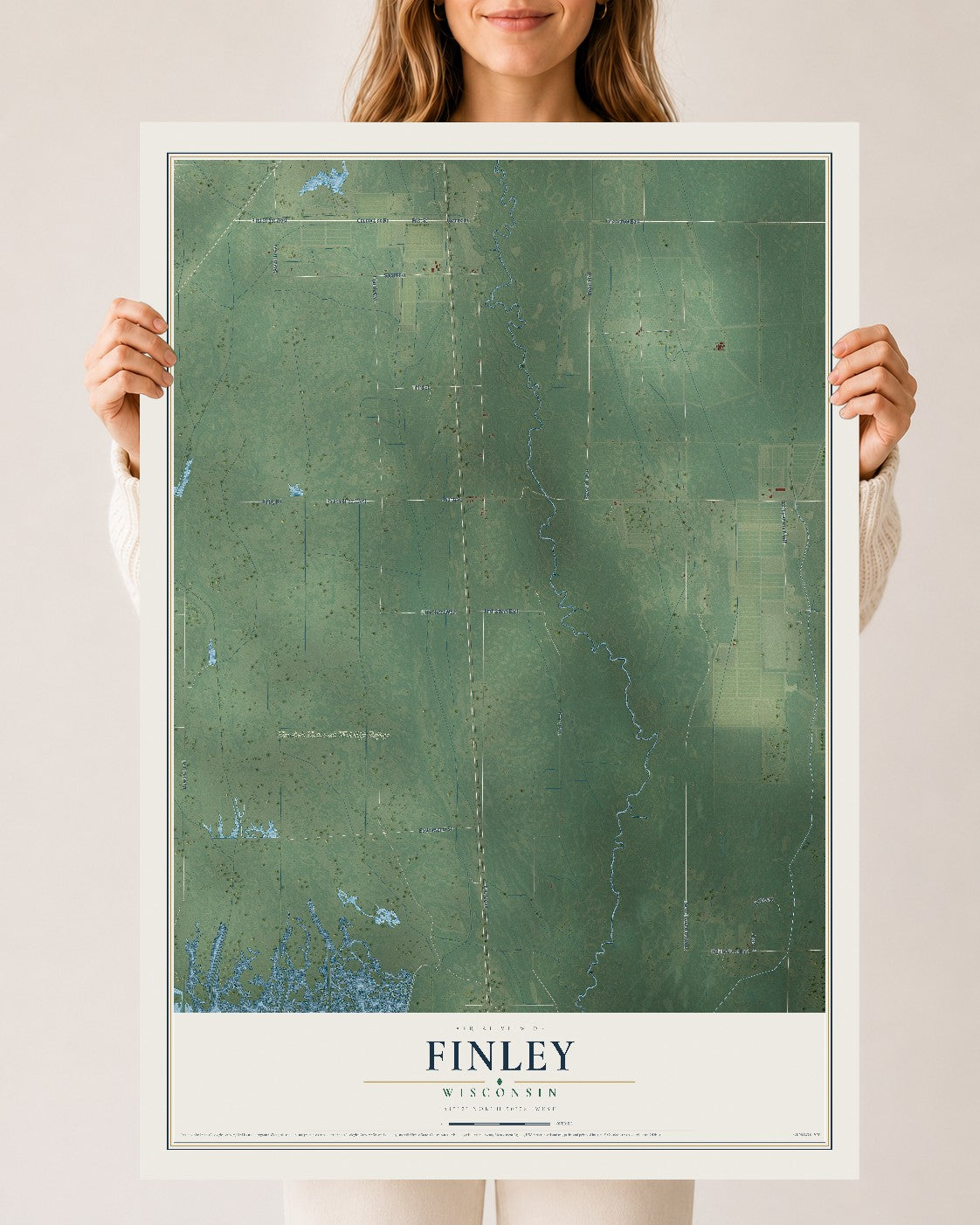 Map of Finley, Wisconsin, 24 x 36 inch unframed archival matte print