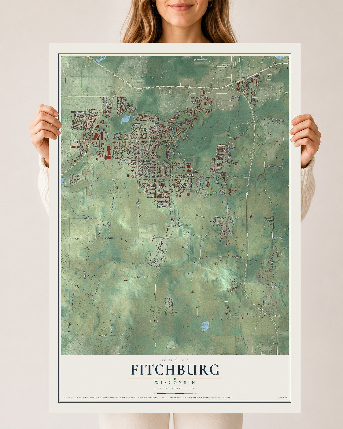 Map of Fitchburg, Wisconsin, 24 x 36 inch unframed archival matte print