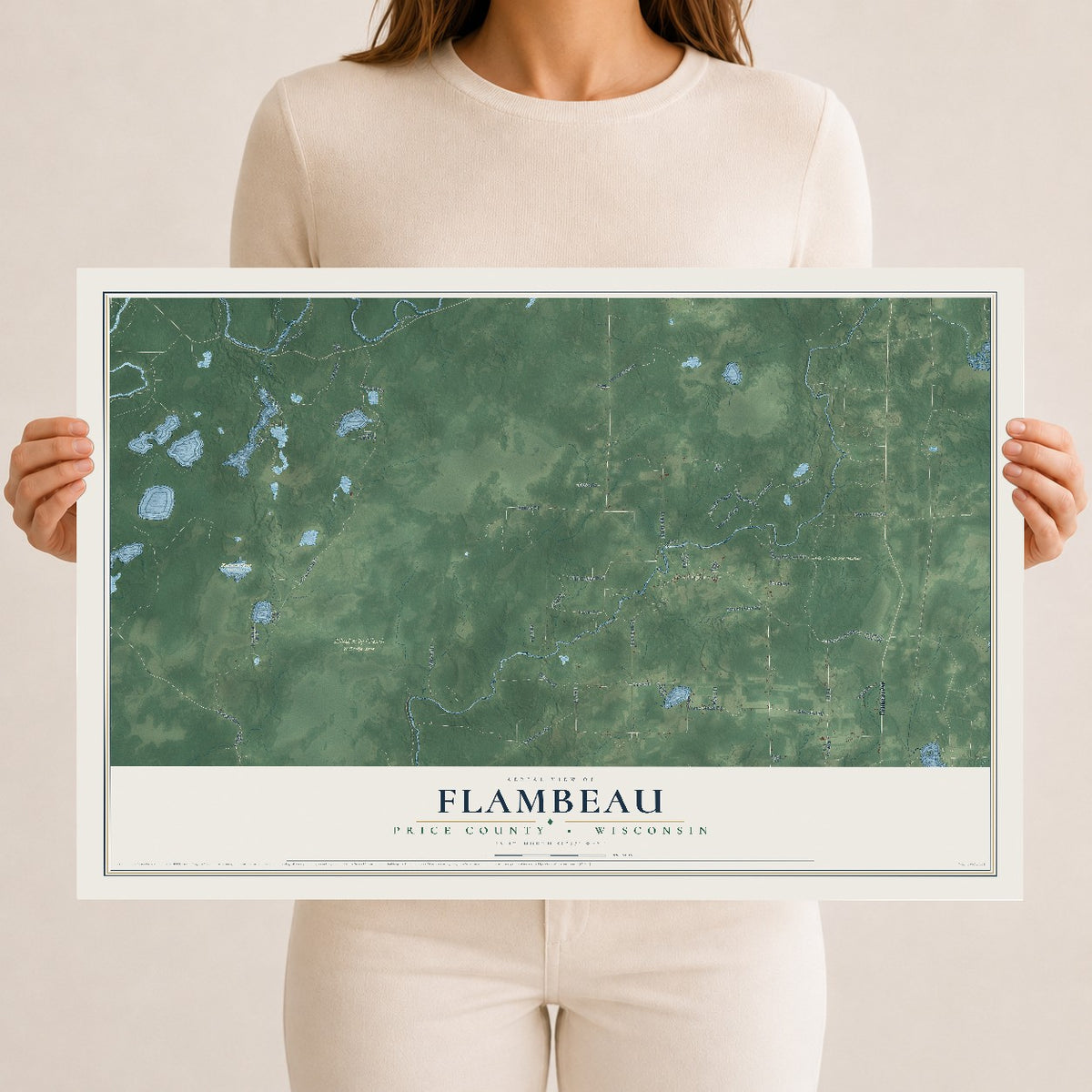 Map of Flambeau, Price County, Wisconsin, 12 x 18 inch unframed archival matte print