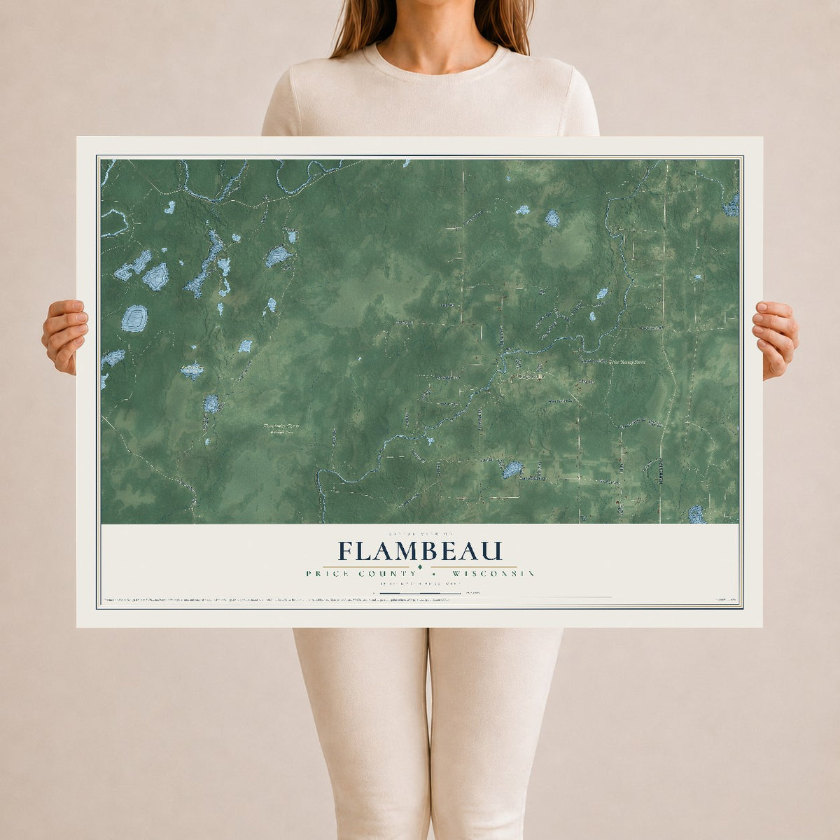 Map of Flambeau, Price County, Wisconsin, 24 x 36 inch unframed archival matte print