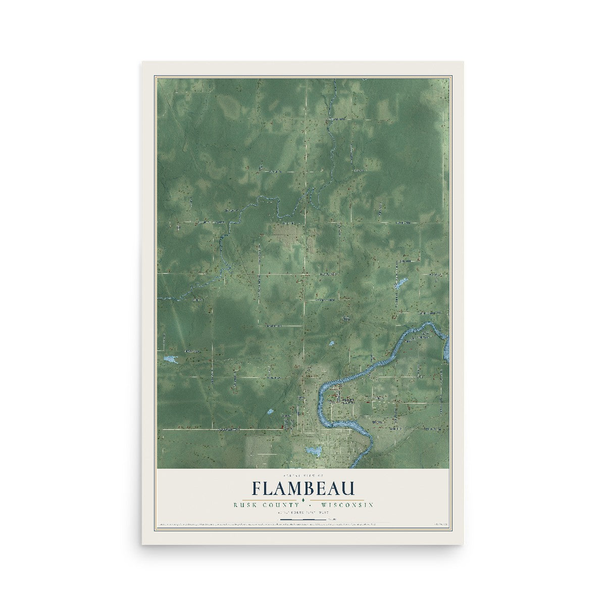 Map of Flambeau, Rusk County, Wisconsin, 12 x 18 inch unframed archival matte print