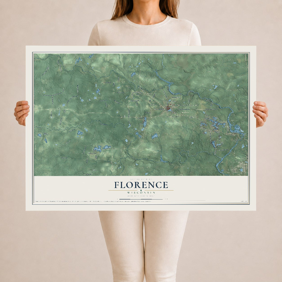 Map of Florence, Wisconsin, 24 x 36 inch unframed archival matte print