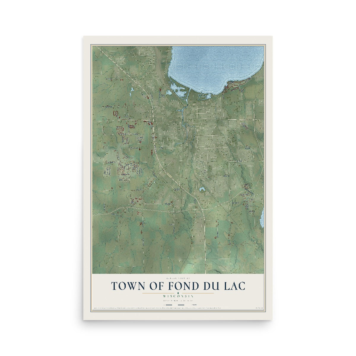 Map of the Town of Fond du Lac, Wisconsin, 12 x 18 inch unframed archival matte print