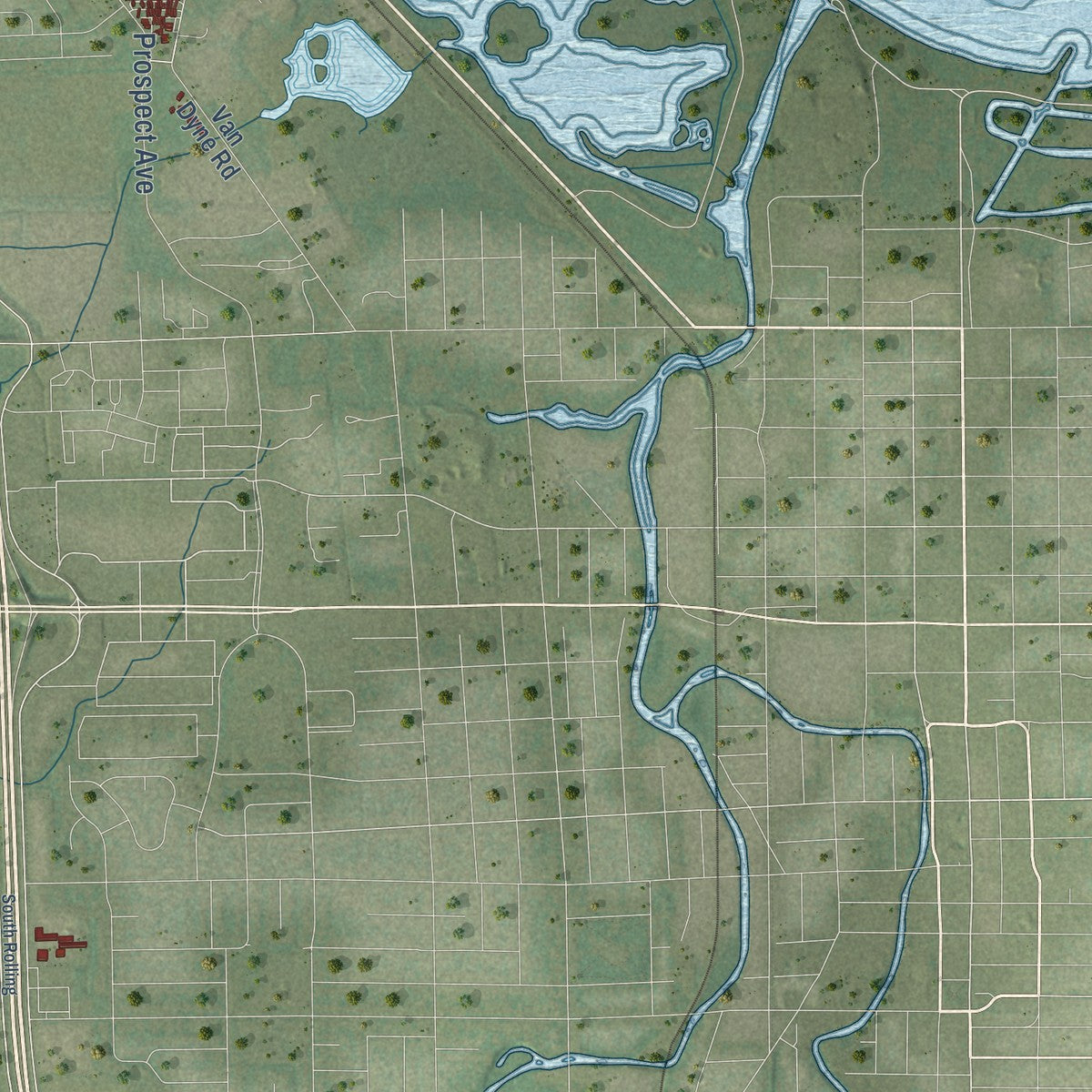 Close-up of the map of the Town of Fond du Lac, Wisconsin print showing street and building detail
