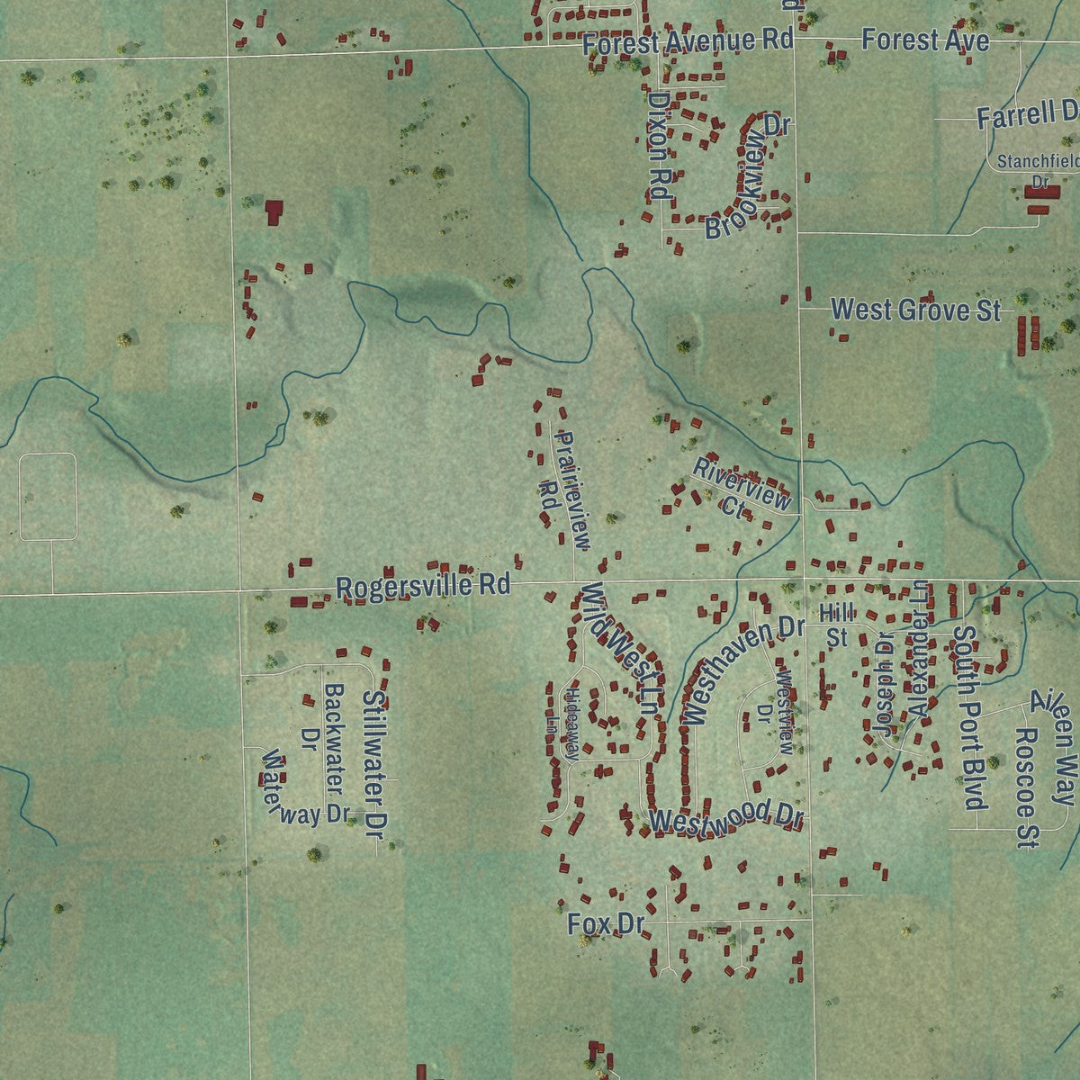 Second close-up of the map of the Town of Fond du Lac, Wisconsin print showing more streets and buildings