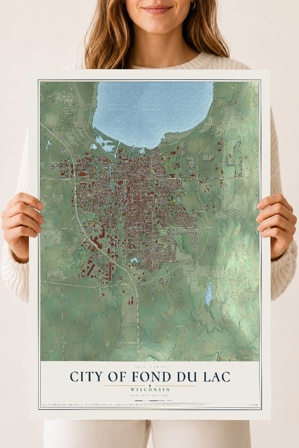 Map of Fond du Lac, Wisconsin, 18 x 24 inch unframed archival matte print