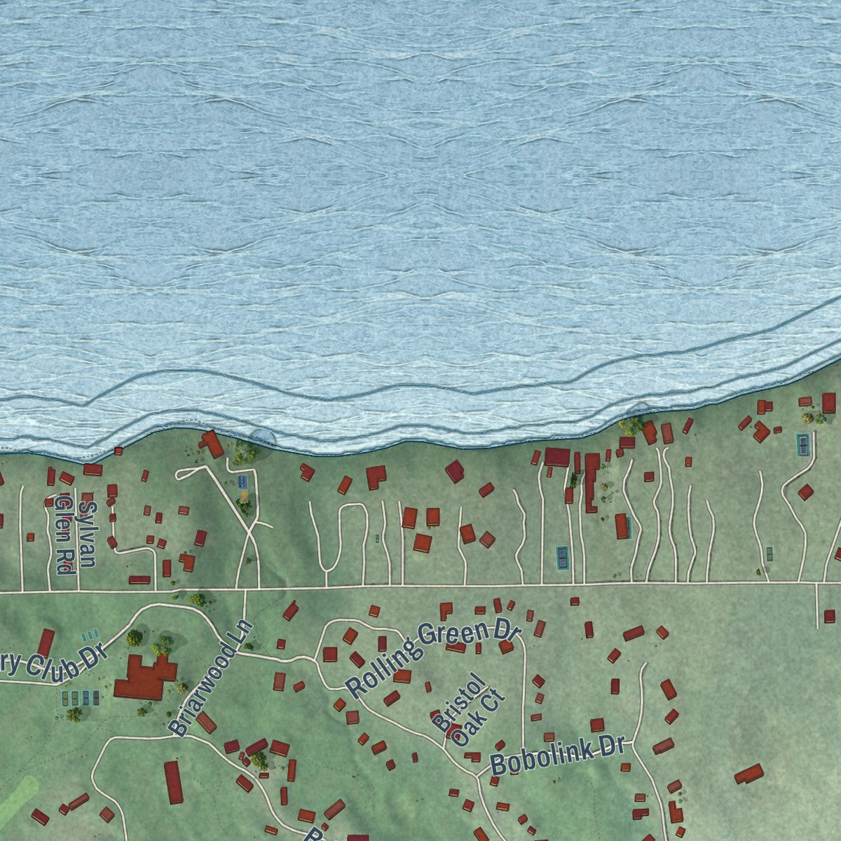 Second close-up of the map of Fontana-on-Geneva Lake, Wisconsin print showing more streets and buildings