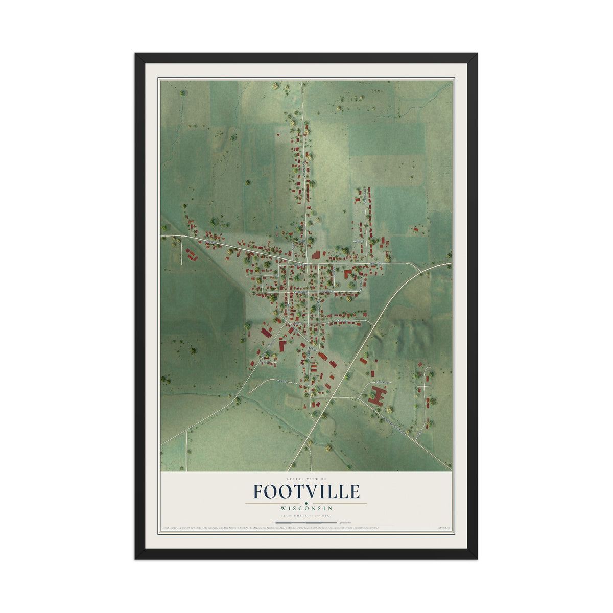 Map of Footville, Wisconsin, 12 x 18 inch print in a black wood frame