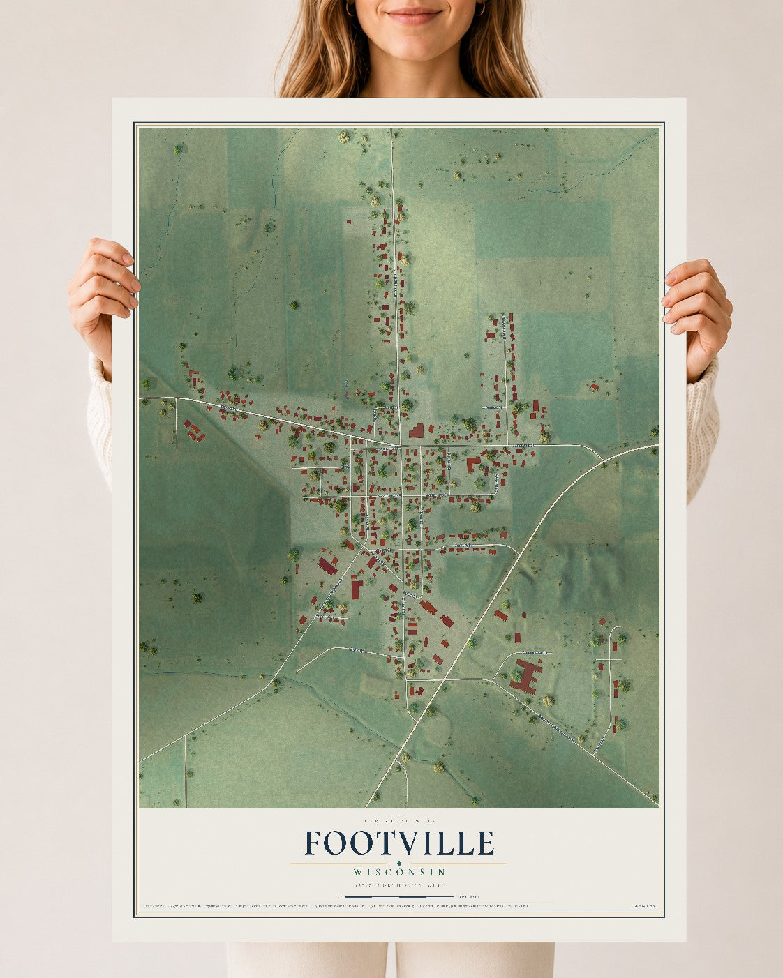 Map of Footville, Wisconsin, 24 x 36 inch unframed archival matte print