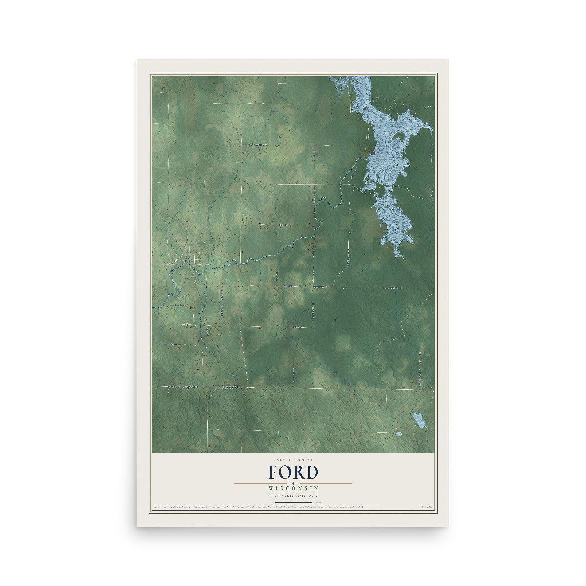 Map of Ford, Wisconsin, 12 x 18 inch unframed archival matte print