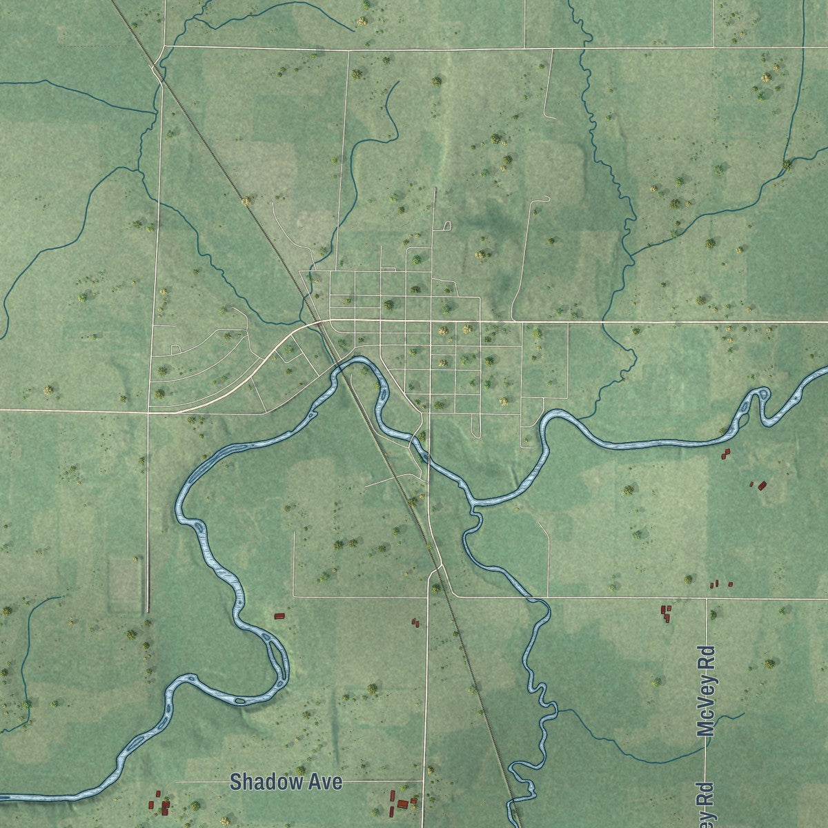 Second close-up of the map of Ford, Wisconsin print showing more streets and buildings