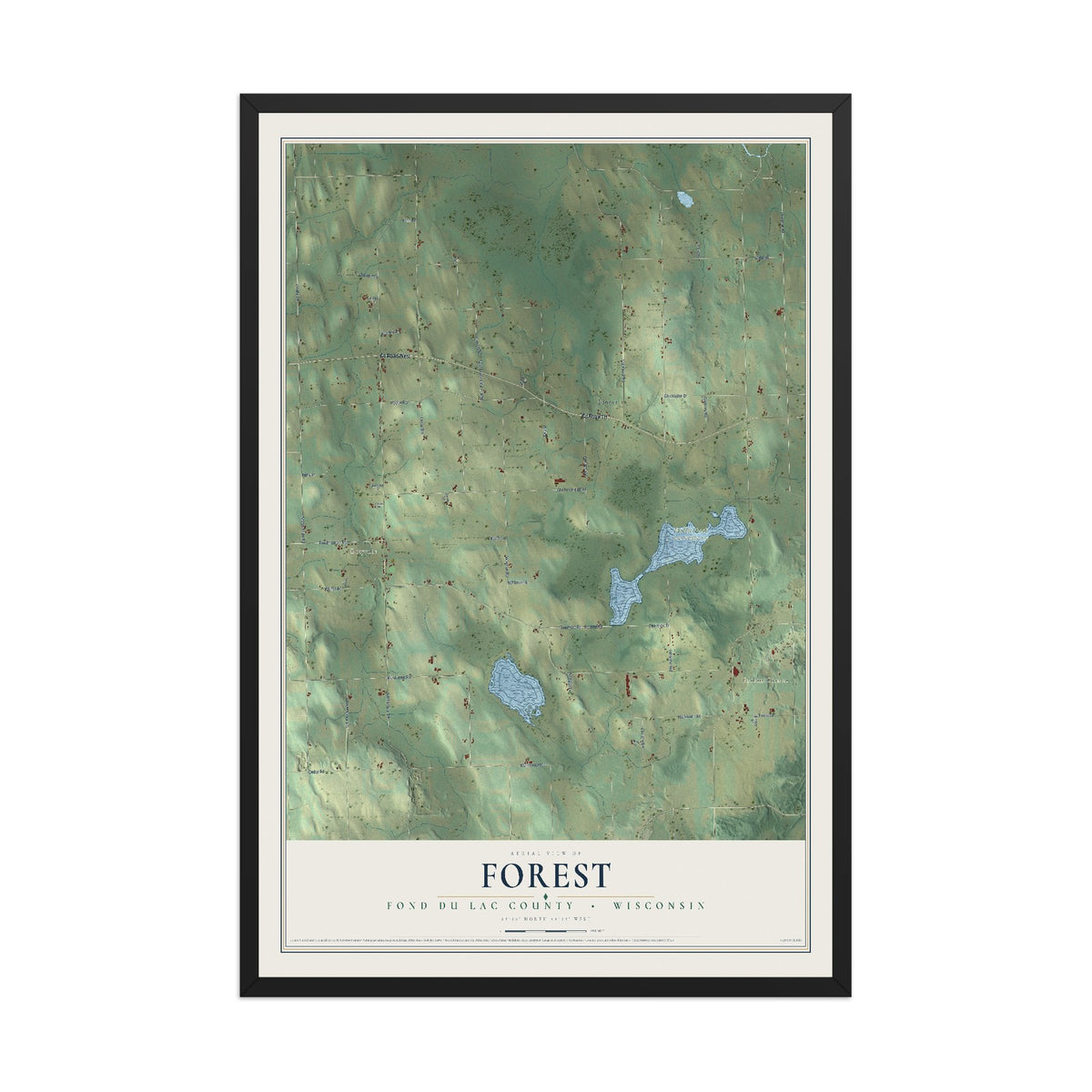 Map of Forest, Fond du Lac County, Wisconsin, 12 x 18 inch print in a black wood frame