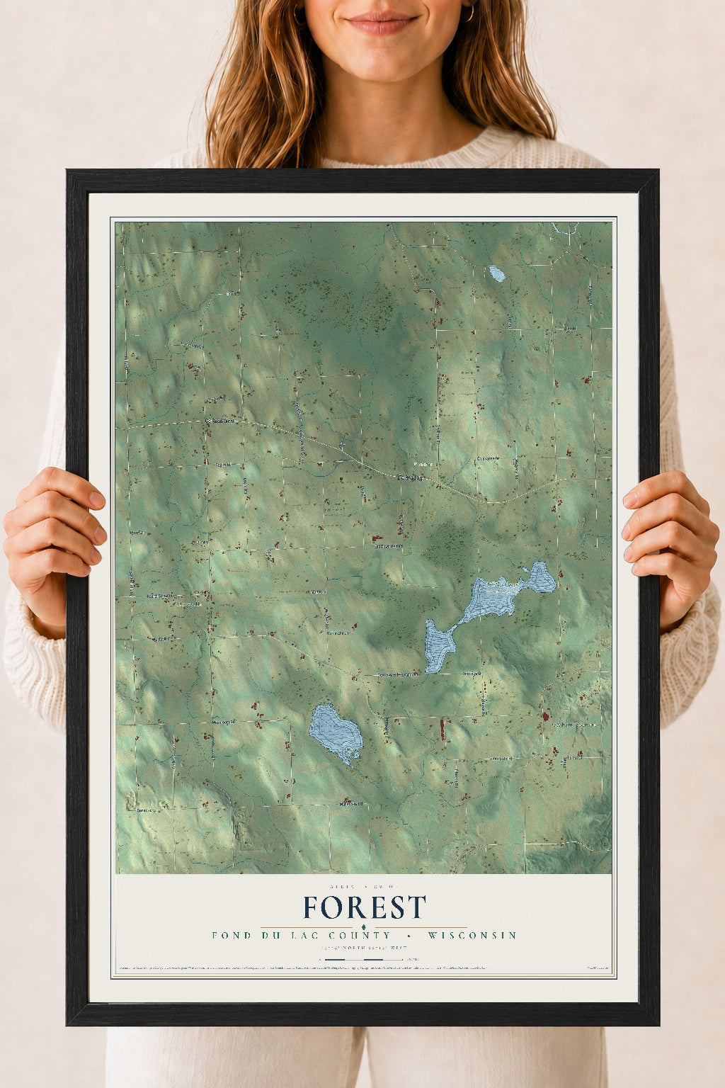 Map of Forest, Fond du Lac County, Wisconsin, 18 x 24 inch print in a black wood frame