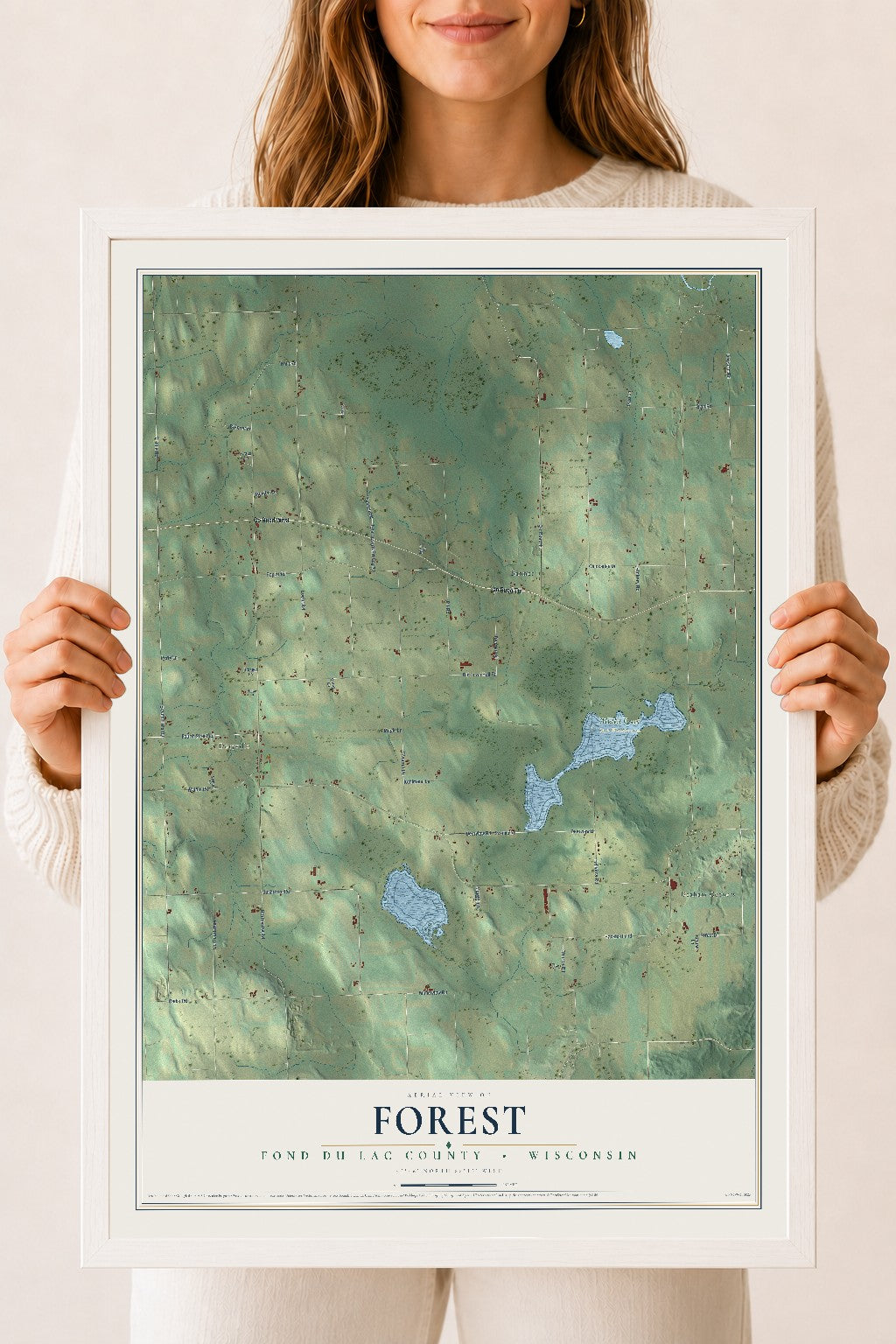 Map of Forest, Fond du Lac County, Wisconsin, 18 x 24 inch print in a white wood frame