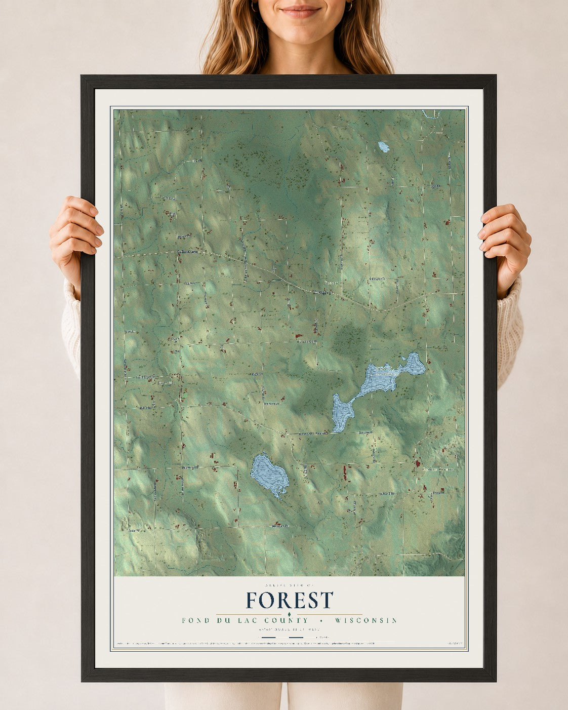 Map of Forest, Fond du Lac County, Wisconsin, 24 x 36 inch print in a black wood frame