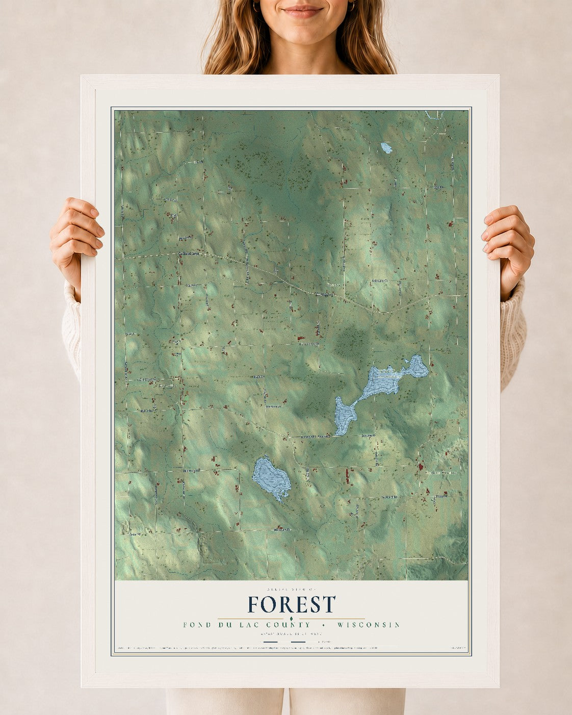 Map of Forest, Fond du Lac County, Wisconsin, 24 x 36 inch print in a white wood frame