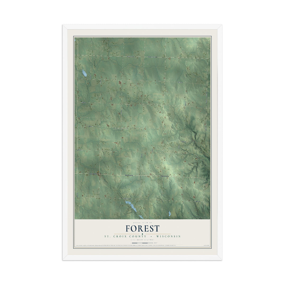 Map of Forest, St. Croix County, Wisconsin, 12 x 18 inch print in a white wood frame