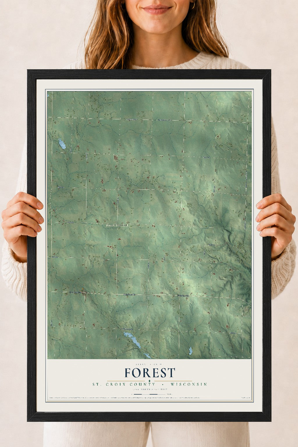 Map of Forest, St. Croix County, Wisconsin, 18 x 24 inch print in a black wood frame