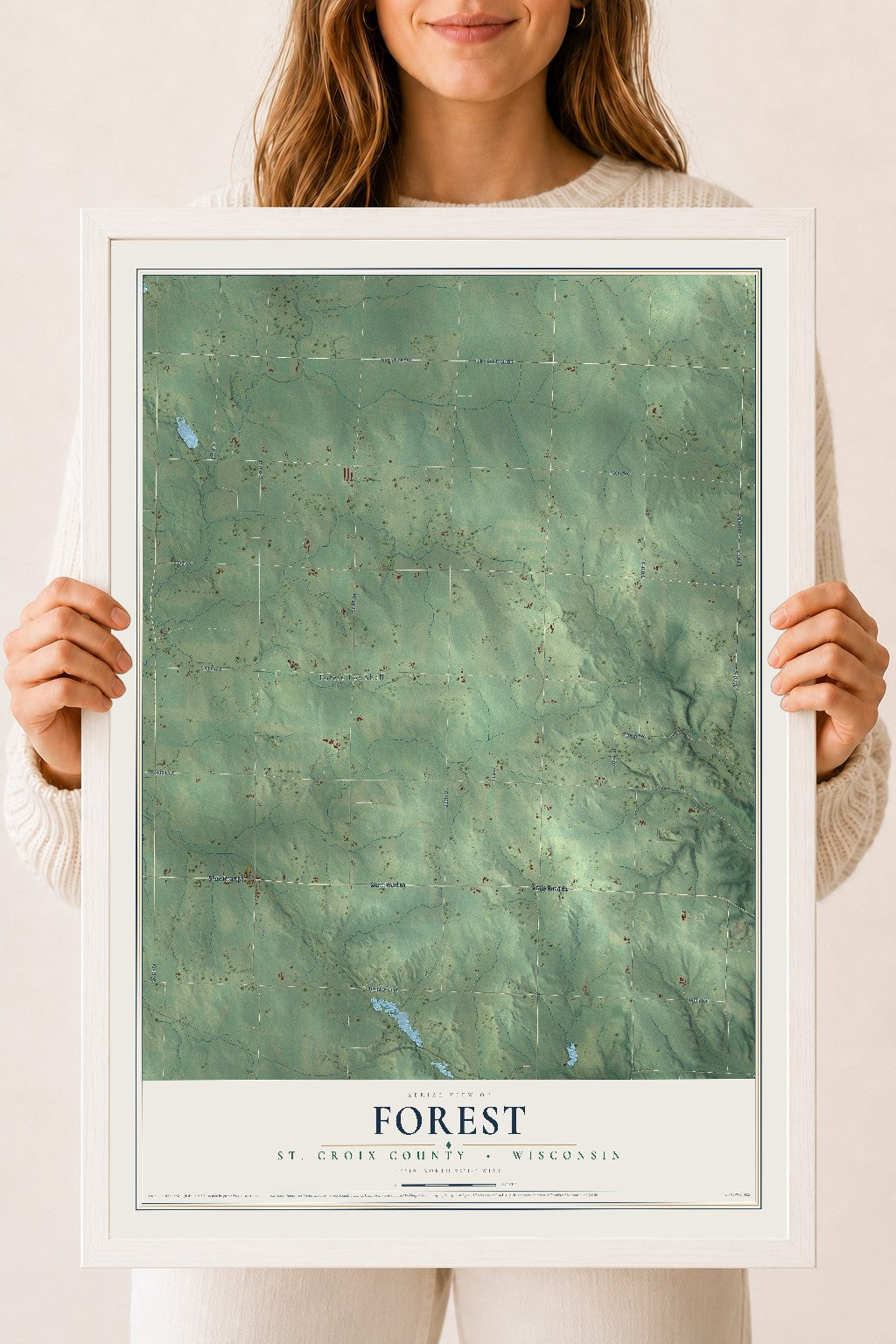 Map of Forest, St. Croix County, Wisconsin, 18 x 24 inch print in a white wood frame
