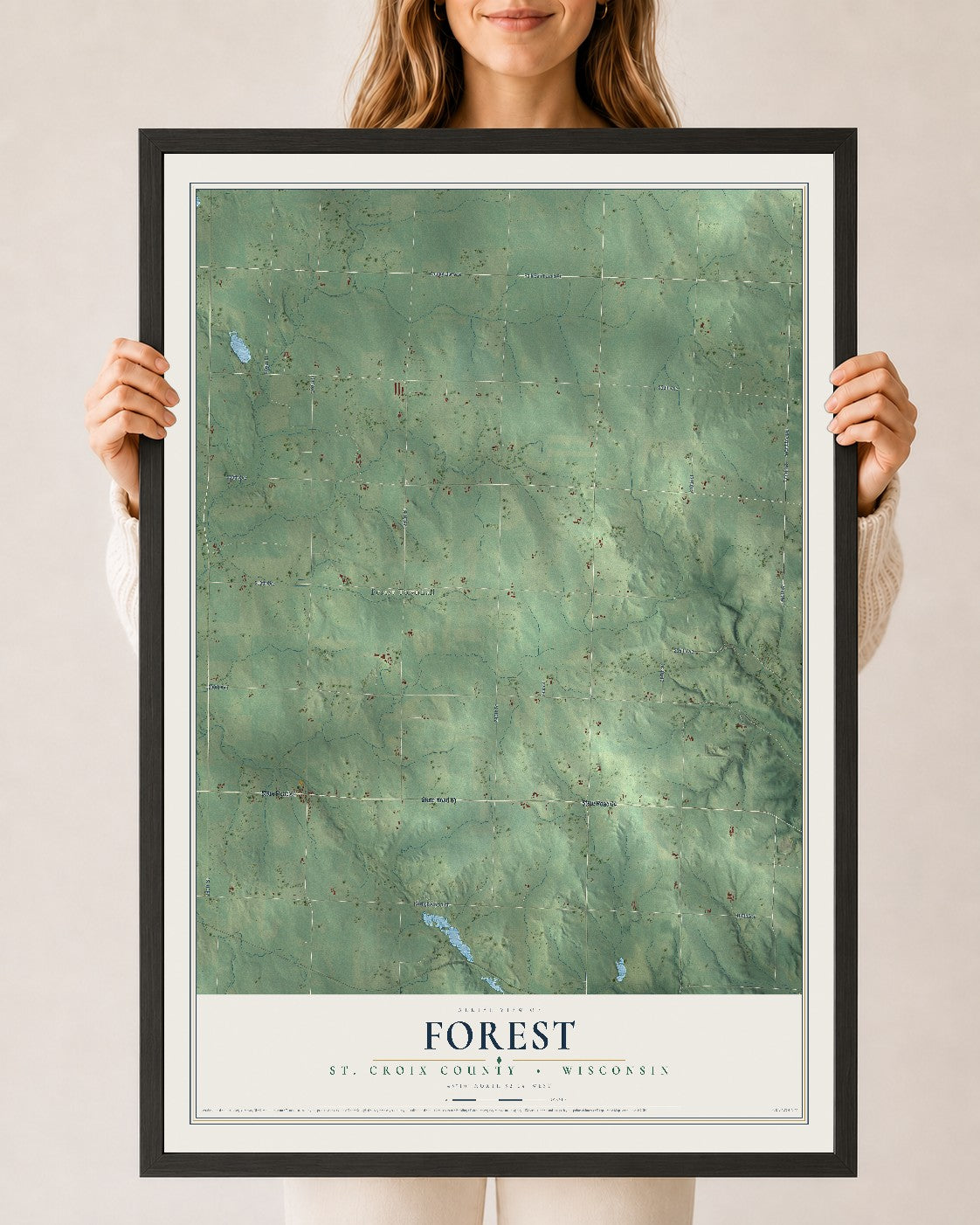 Map of Forest, St. Croix County, Wisconsin, 24 x 36 inch print in a black wood frame