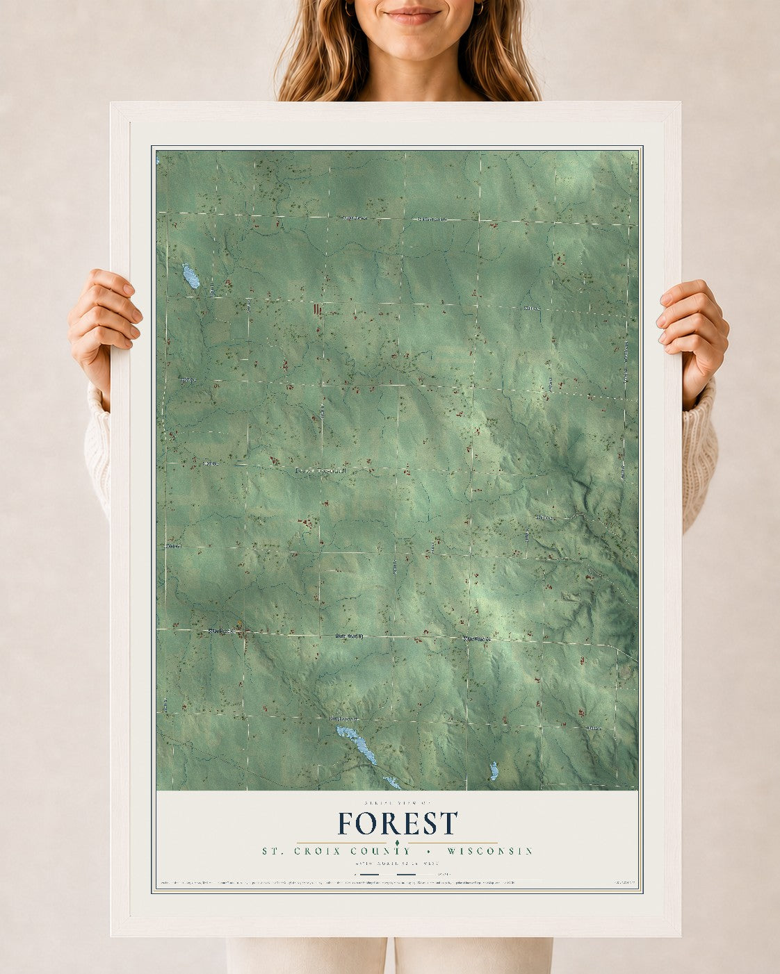 Map of Forest, St. Croix County, Wisconsin, 24 x 36 inch print in a white wood frame