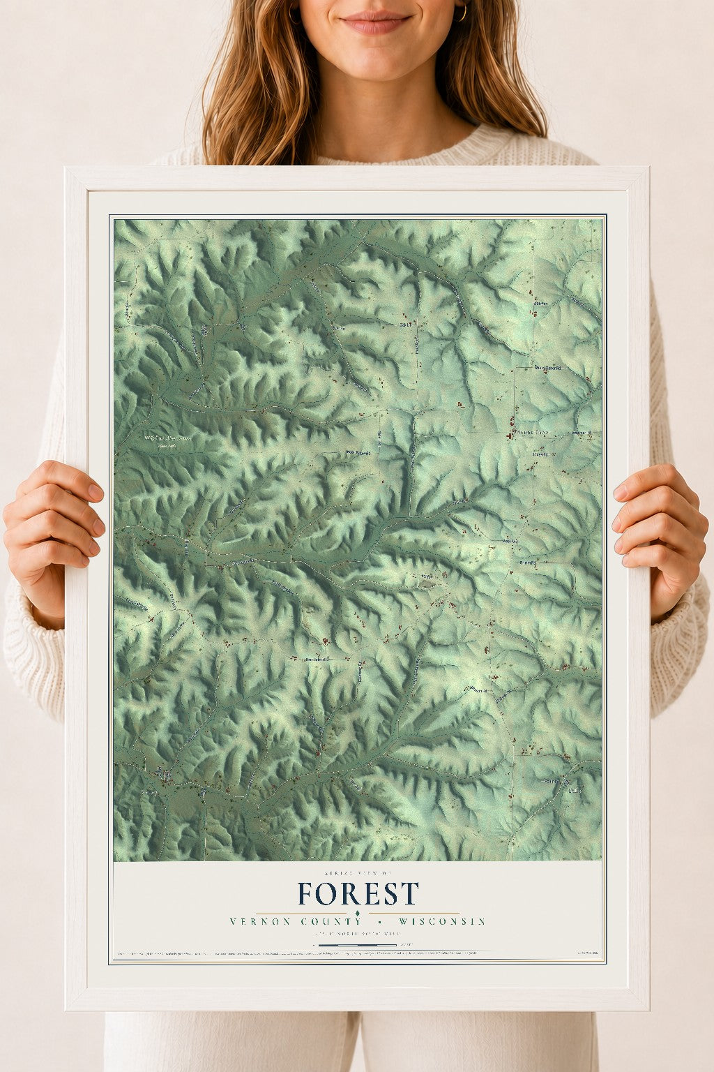 Map of Forest, Vernon County, Wisconsin, 18 x 24 inch print in a white wood frame