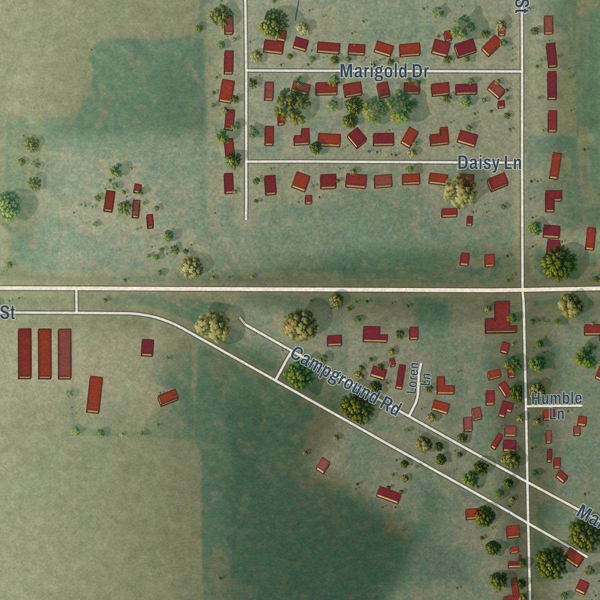 Close-up of the map of Forest Junction, Wisconsin print showing street and building detail