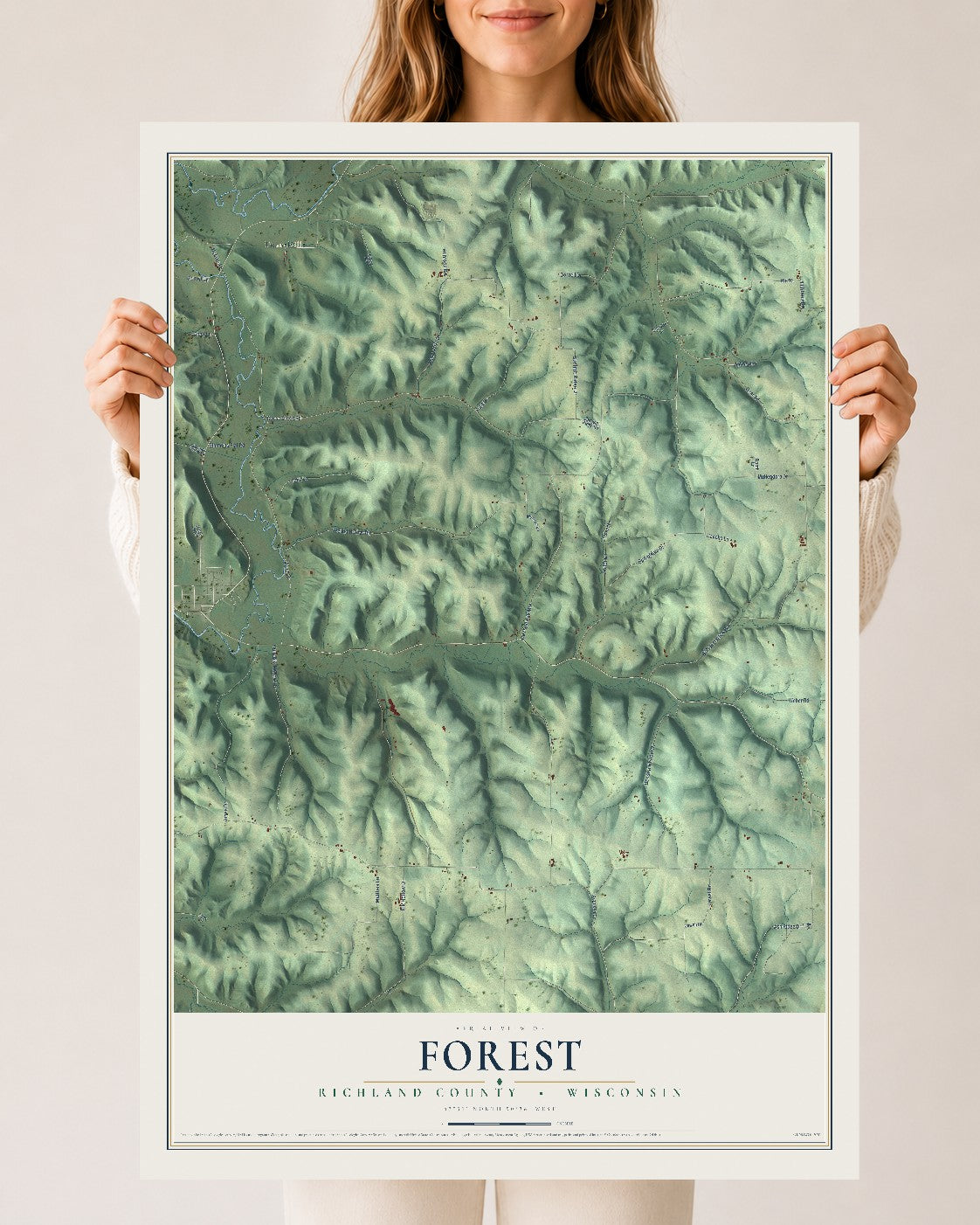 Map of Forest, Richland County, Wisconsin, 24 x 36 inch unframed archival matte print