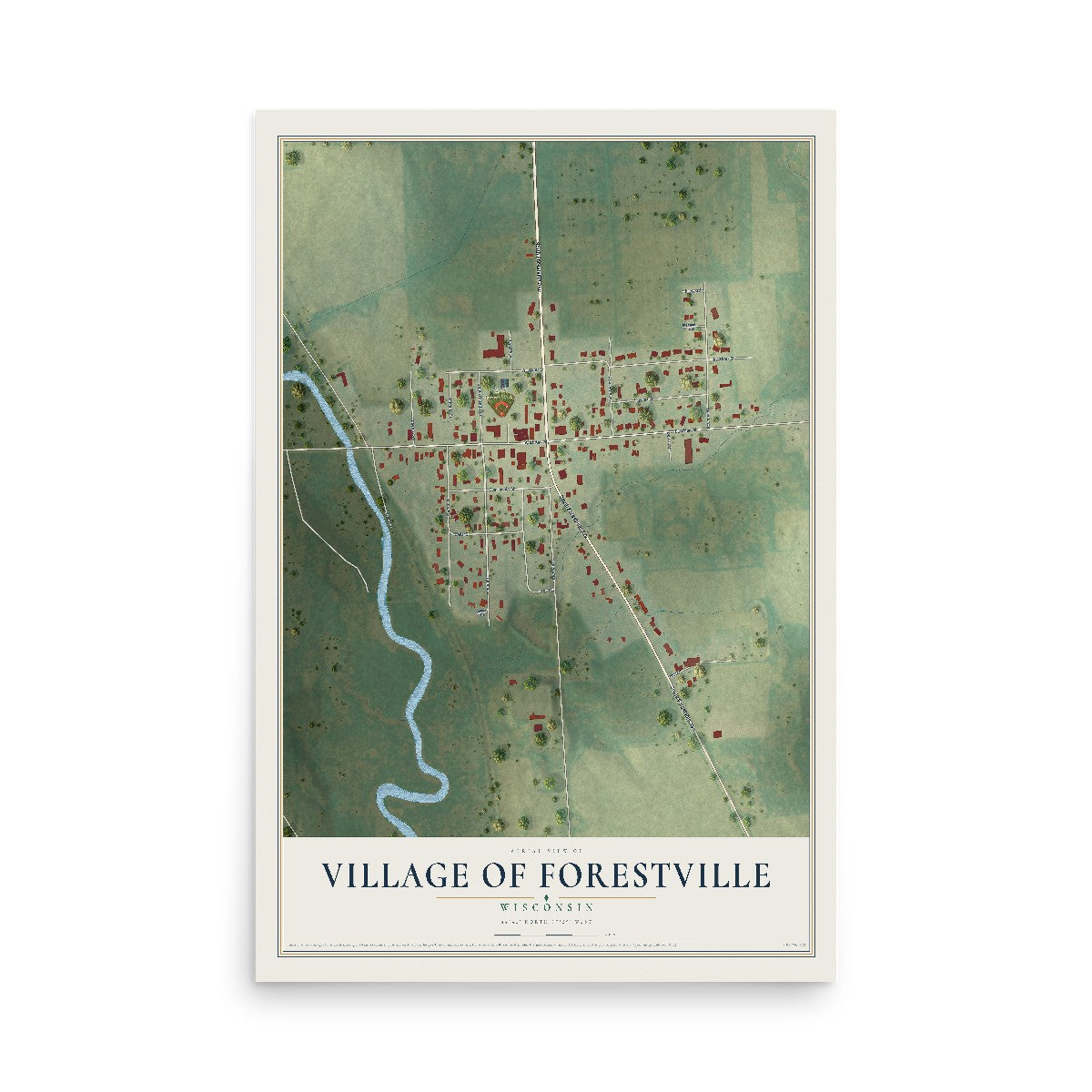 Map of Forestville, Wisconsin, 12 x 18 inch unframed archival matte print