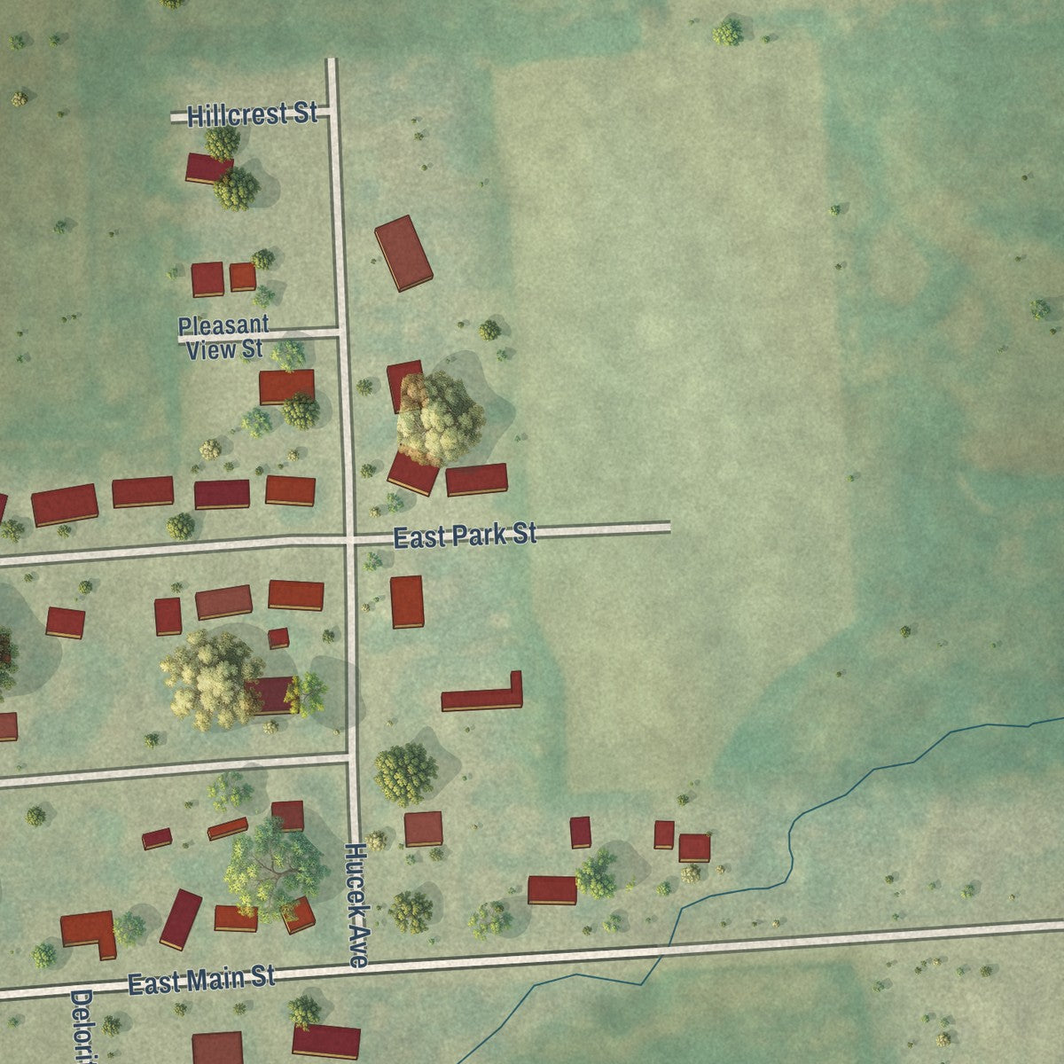 Second close-up of the map of Forestville, Wisconsin print showing more streets and buildings