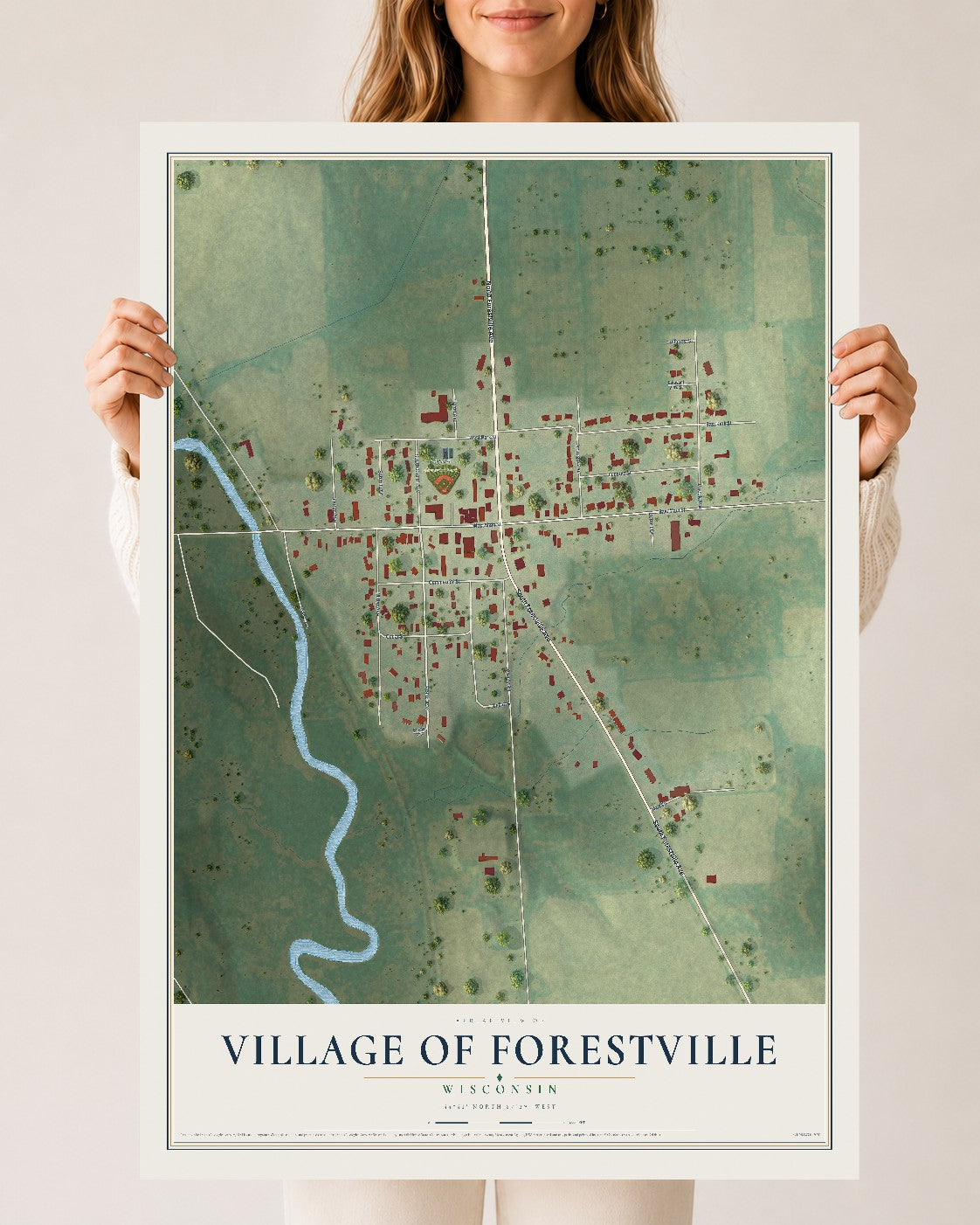 Map of Forestville, Wisconsin, 24 x 36 inch unframed archival matte print