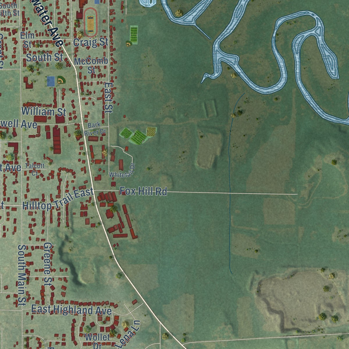 Second close-up of the map of Fort Atkinson, Wisconsin print showing more streets and buildings