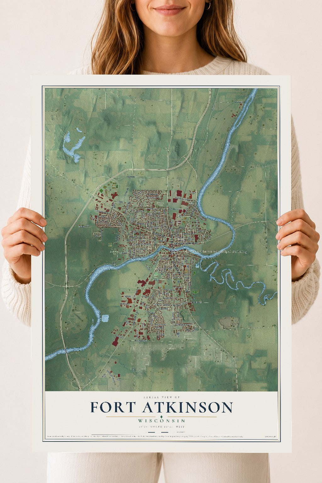 Map of Fort Atkinson, Wisconsin, 18 x 24 inch unframed archival matte print