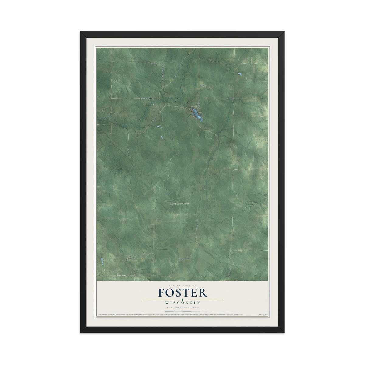 Map of Foster, Wisconsin, 12 x 18 inch print in a black wood frame