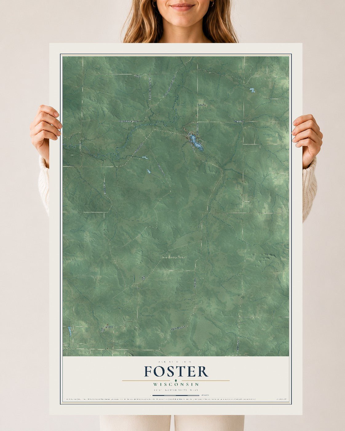 Map of Foster, Wisconsin, 24 x 36 inch unframed archival matte print